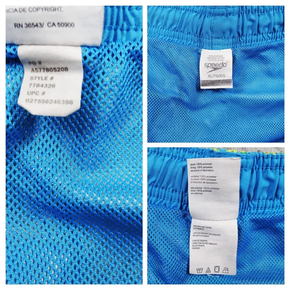 Speedo Men's Teal/Neon Yellow Geo Lined Swim Trunks Size‎ XL